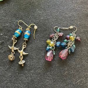 3/$12 teal purple multicolored handmade bird dangle earrings